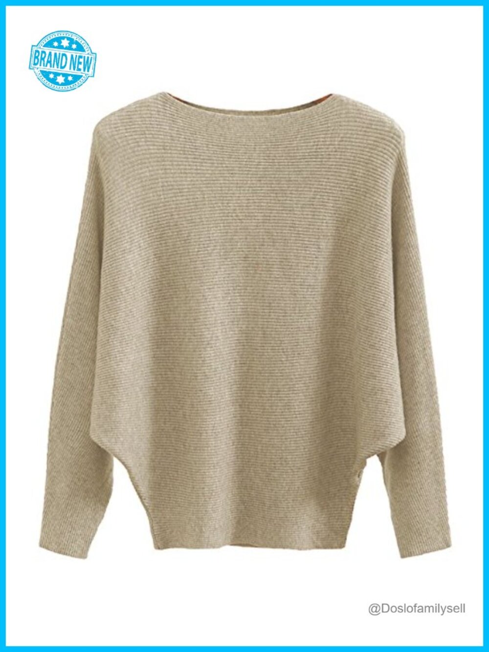 Oversized Ribbed Knit Boat Neck Batwing Sleeve Pullover Sweater